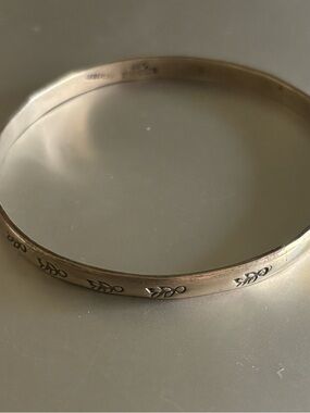 Sterling Silver Floral Engraved Bangle Bracelet - Silver